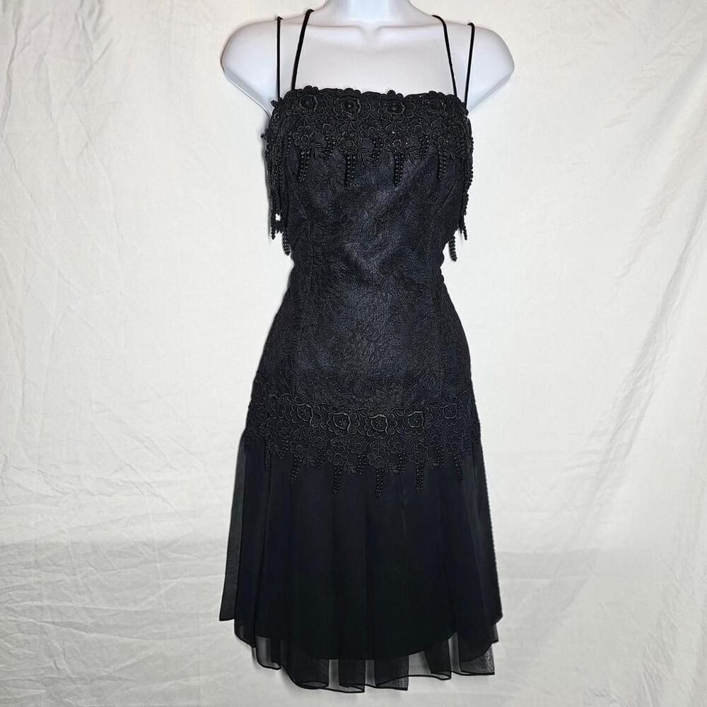 vintage 80s 90s jessica mcclintock whimsigoth gothic drop waist beaded dress